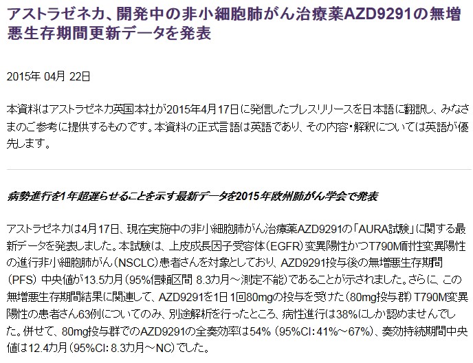 【肺がん】EGFR分子標的薬に抵抗性が生じた患者へのAZD9291の効果を確認