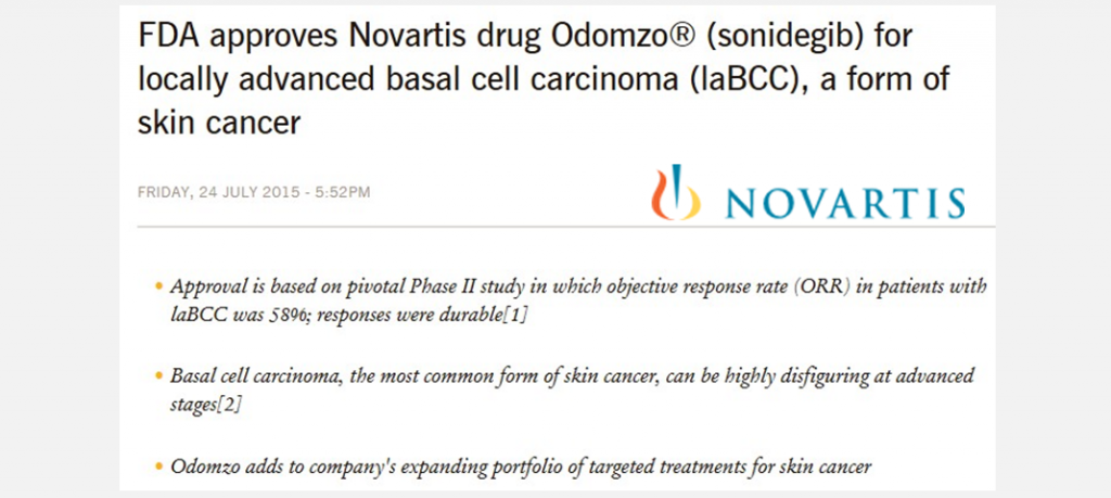 【皮膚がん】　進行基底細胞がんに対してソニデジブＦＤＡ承認