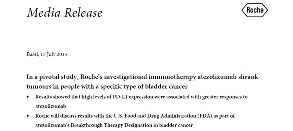 膀胱がん　免疫チェックポイント阻害薬（抗PD-L1抗体）アテゾリズマブ　腫瘍縮小を確認