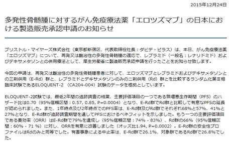 再発・難治性多発性骨髄腫 SLAMF7標的製剤 エロツズマブ 国内承認申請