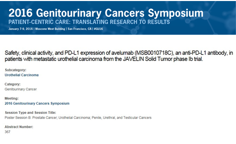 尿路上皮がん 免疫CP阻害薬PD-L1抗体アベルマブ(バベンチオ)が有効である可能性 ASCO GU2016