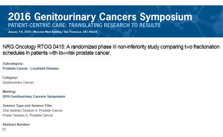 低リスク前立腺がん放射線療法 照射線期間が短くとも治療成績は変わらず ASCO GU2016