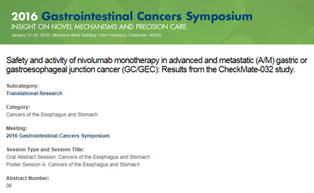 進行胃がん オプジーボが安全且つ有効な可能性ASCO GI2016