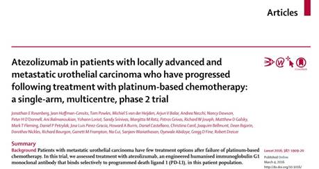 進行尿路上皮がん（膀胱がん等） 免疫チェックポイント阻害剤 アテゾリズマブ 有効性を示唆 Lancet
