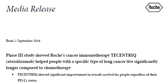 非小細胞肺がん 免疫チェックポイント阻害薬 アテゾリズマブ 生存期間延長～PD-L1抗体としては初～