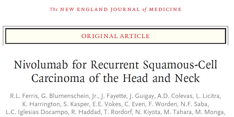 頭頸部扁平上皮がん オプジーボ　プラチナ製剤治療後に進行した患者に比べ死亡リスク低下 NEJM
