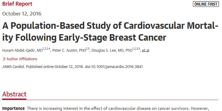 66歳以上早期乳がんサバイバーは心血管疾患にも注意が必要な可能性～約10万人の疫学研究より～JAMA Cardiol