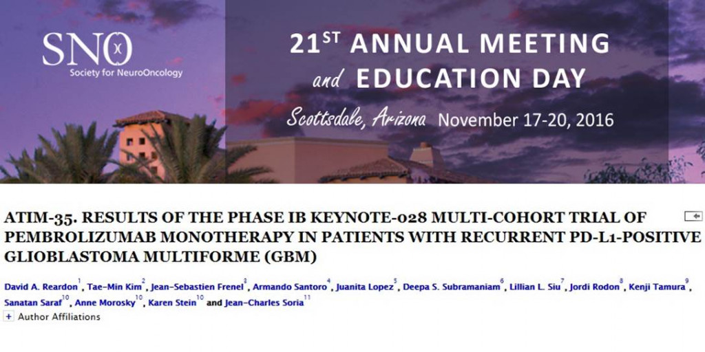 脳腫瘍（膠芽腫）を対象とするキイトルーダの第1相試験結果　SNO2016
