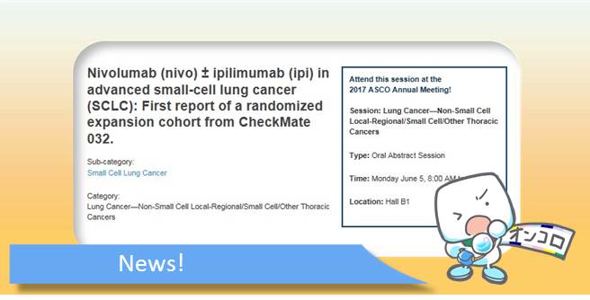 小細胞肺がん オプジーボ単剤療法、オプジーボ/ヤーボイ併用療法の初期臨床試験結果 ASCO2017