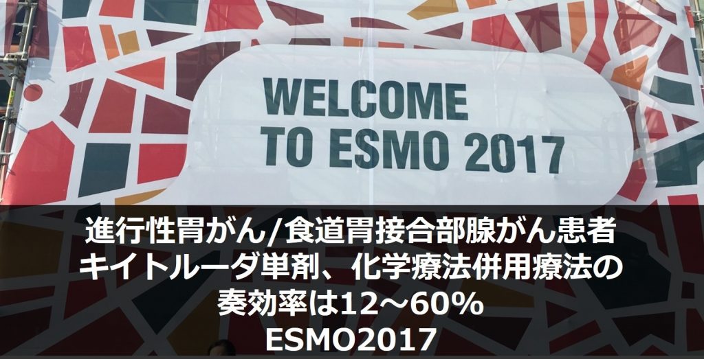 進行性胃がん/食道胃接合部腺がん患者に対するキイトルーダ単剤、化学療法併用療法の奏効率は12〜60%