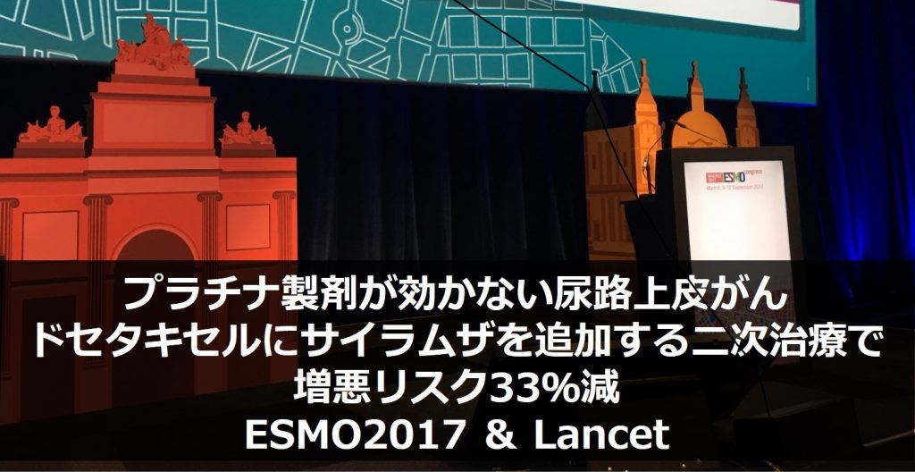 プラチナ製剤が効かない尿路上皮がん ドセタキセルにサイラムザを追加する二次治療で増悪リスク33％減