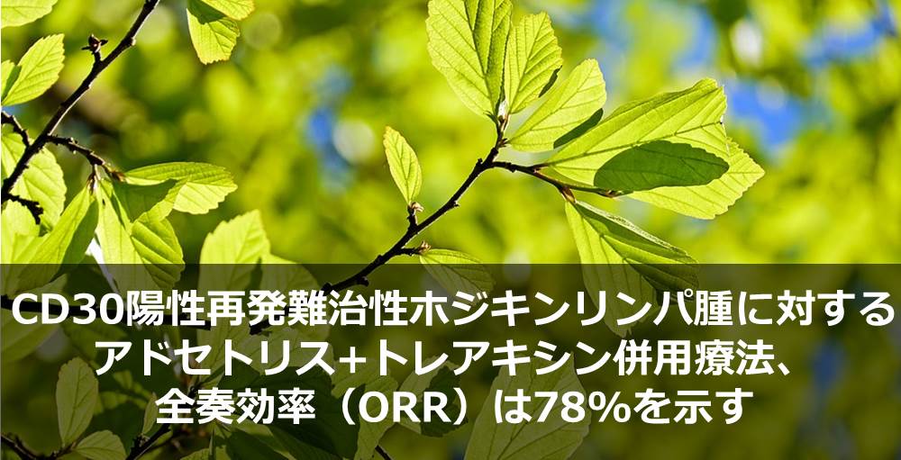 CD30陽性再発難治性ホジキンリンパ腫に対するアドセトリス+トレアキシン併用療法、全奏効率（ORR）は78%を示す