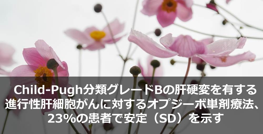 Child-Pugh分類グレードBの肝硬変を有する進行性肝細胞がんに対するオプジーボ単剤療法、23%の患者で安定（SD）を示す